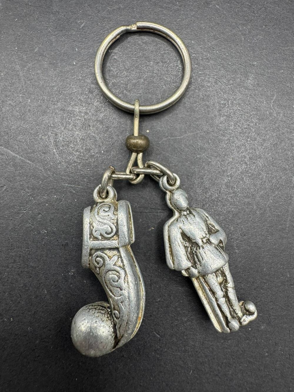 Vintage Metal Keychain Decorative Figurine and Embossed Charm Novelty Key Ring